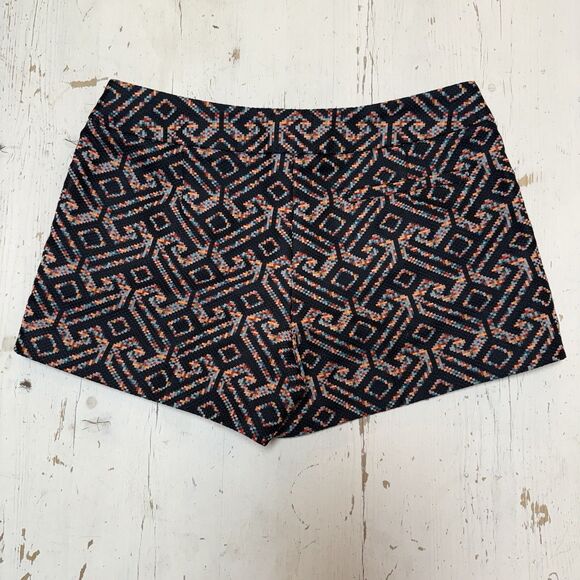 Trina Turk Shorts Sz 0 Corbin Flat Front Navy Jacquard Embroidered Colorful - Picture 11 of 11